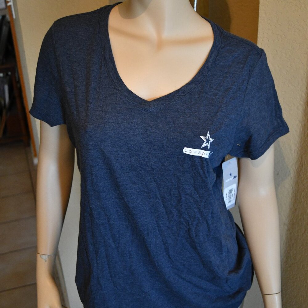 Dallas Cowboys Cowboy FIT NFL V Neck Women's Blue Heather TEE NWT